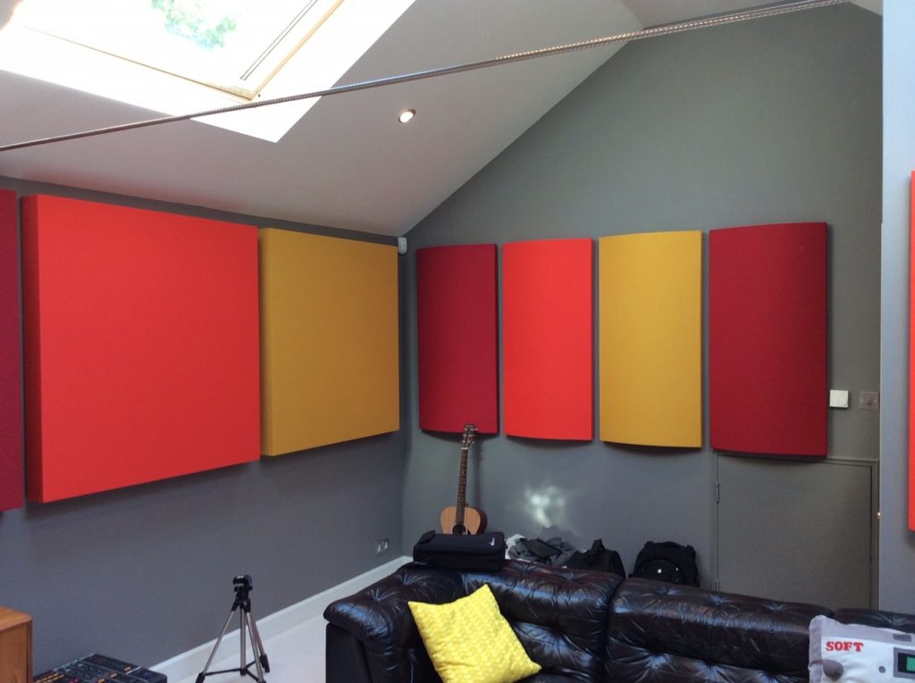 curved sound absorber on studio rear wall