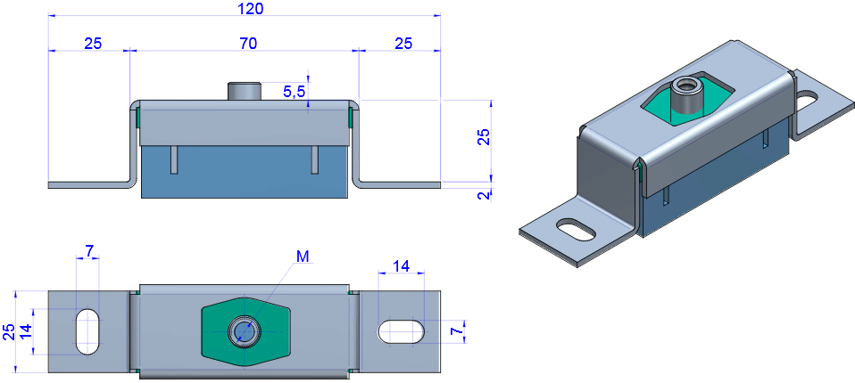 hand dryer noise reduction bracket isometric drawing