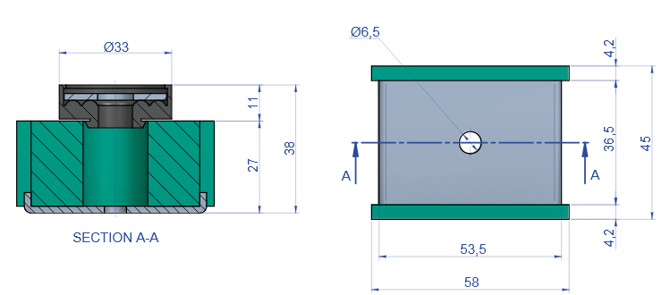 head plate isolator technical drawing